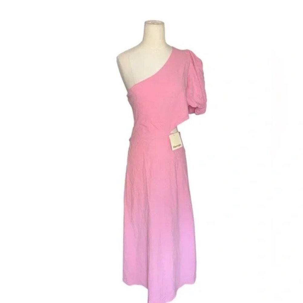 SHOWPO MARCIA MIDI DRESS - ONE SHOULDER DRESS WITH SIDE CUT OUT IN PINK - Picture 6 of 9